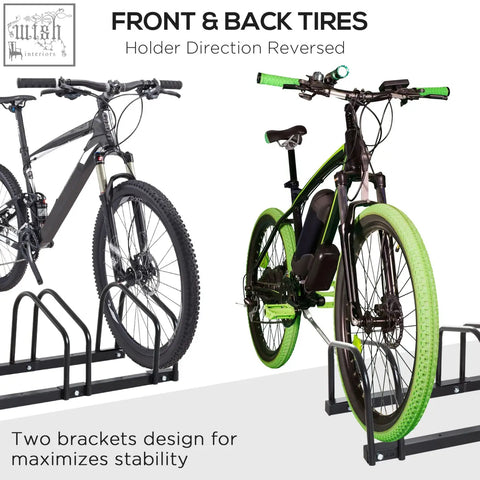 Black metal homcom bike stand with two brackets for stable tire holding fits six bikes in smaller spaces parking rack