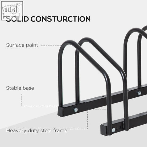 Black metal bike stand with six racks made of sturdy steel for parking rack use in smaller spaces by HOMCOM