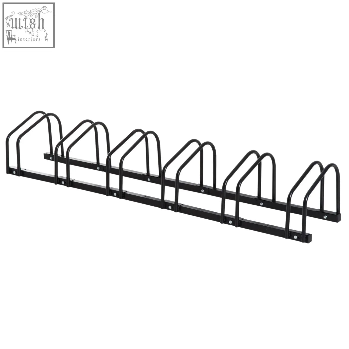 Black metal homcom bike stand with six racks for parking six bikes in smaller spaces floor or wall mount locking rack