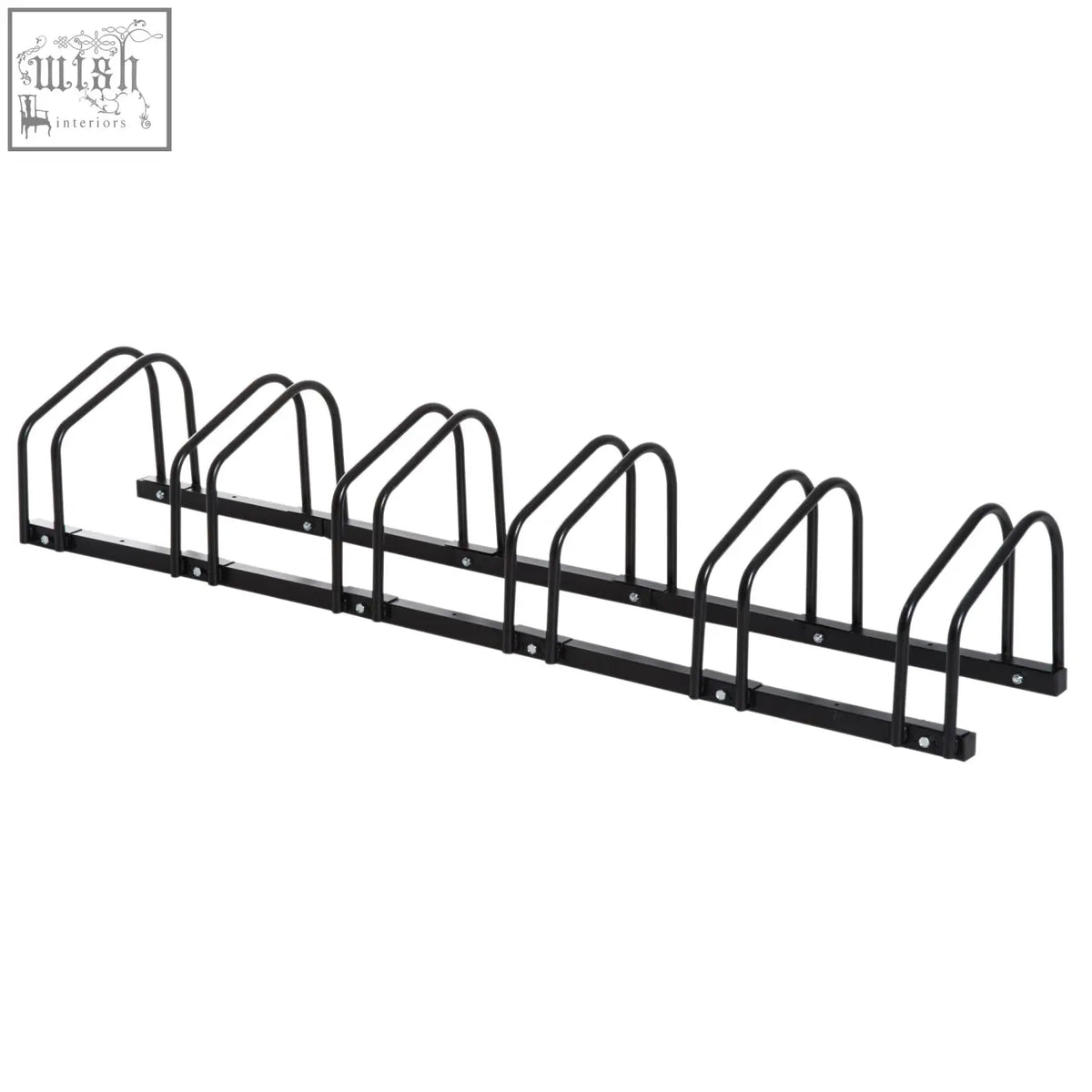 Black metal homcom bike stand with six racks for parking six bikes in smaller spaces floor or wall mount locking rack