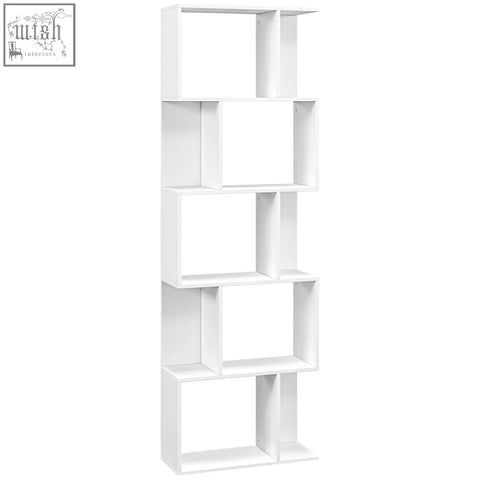 Homcom white wooden s-shaped bookshelf with open-back design perfect as a room divider for displaying favourite books