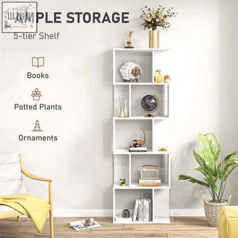 White homcom five-tier wooden bookshelf with open-back design perfect as a room divider for your favourite books