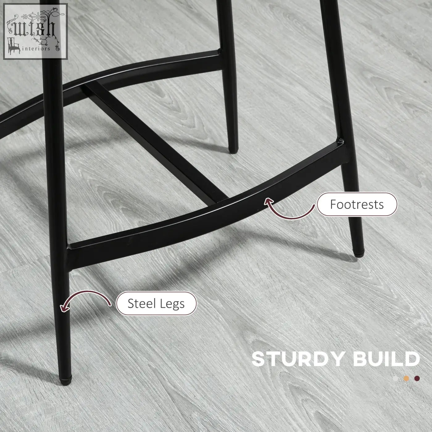 Black steel breakfast bar stools with sleek steel frame legs and sturdy footrest perfect for kitchen or dining room