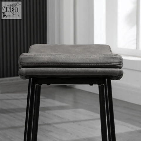 Gray upholstered breakfast bar stools set of 2 with steel frame and black metal legs perfect for kitchen or dining room