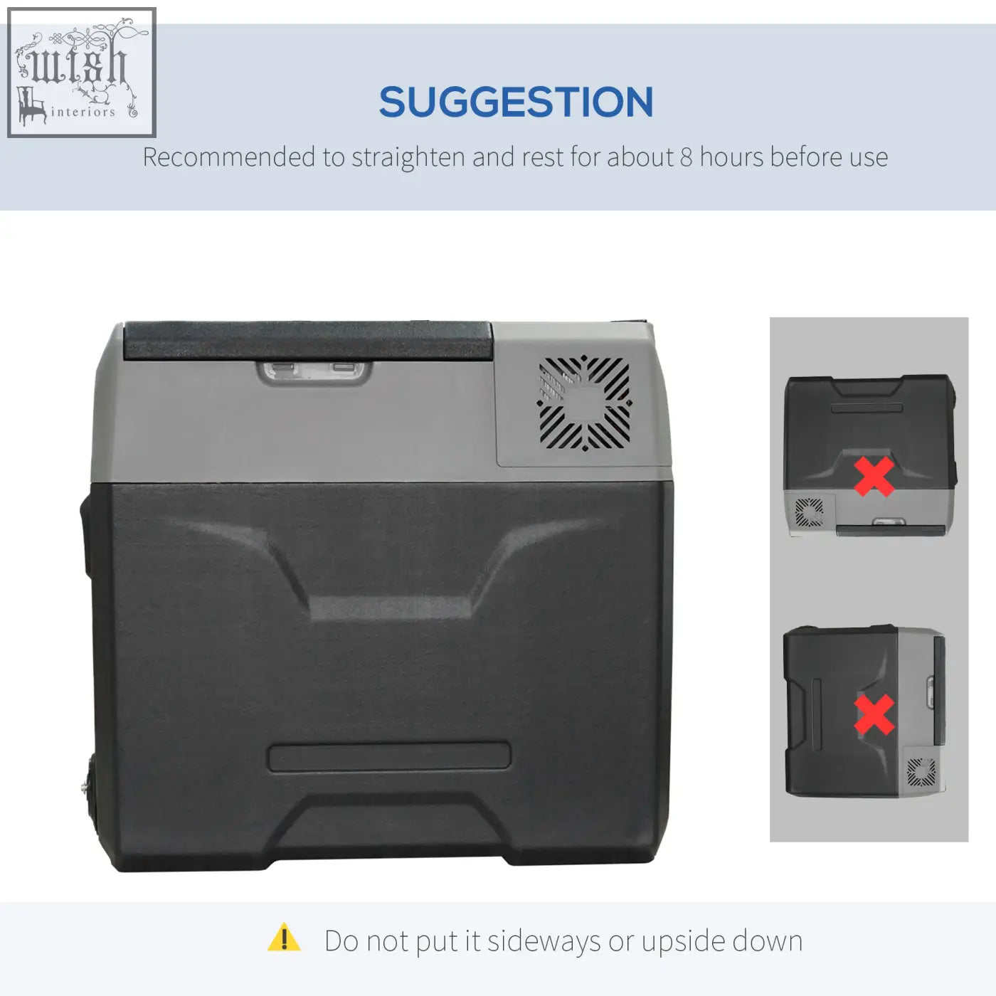 Gray and black homcom car refrigerator with vented top panel keeps drinks chilled down to lowest temperature minus 20c