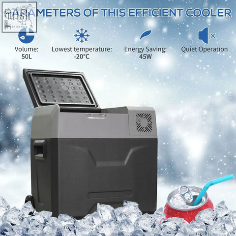 Gray and black homcom car refrigerator with digital display lid keeping drinks chilled at lowest temperature down to -20°c