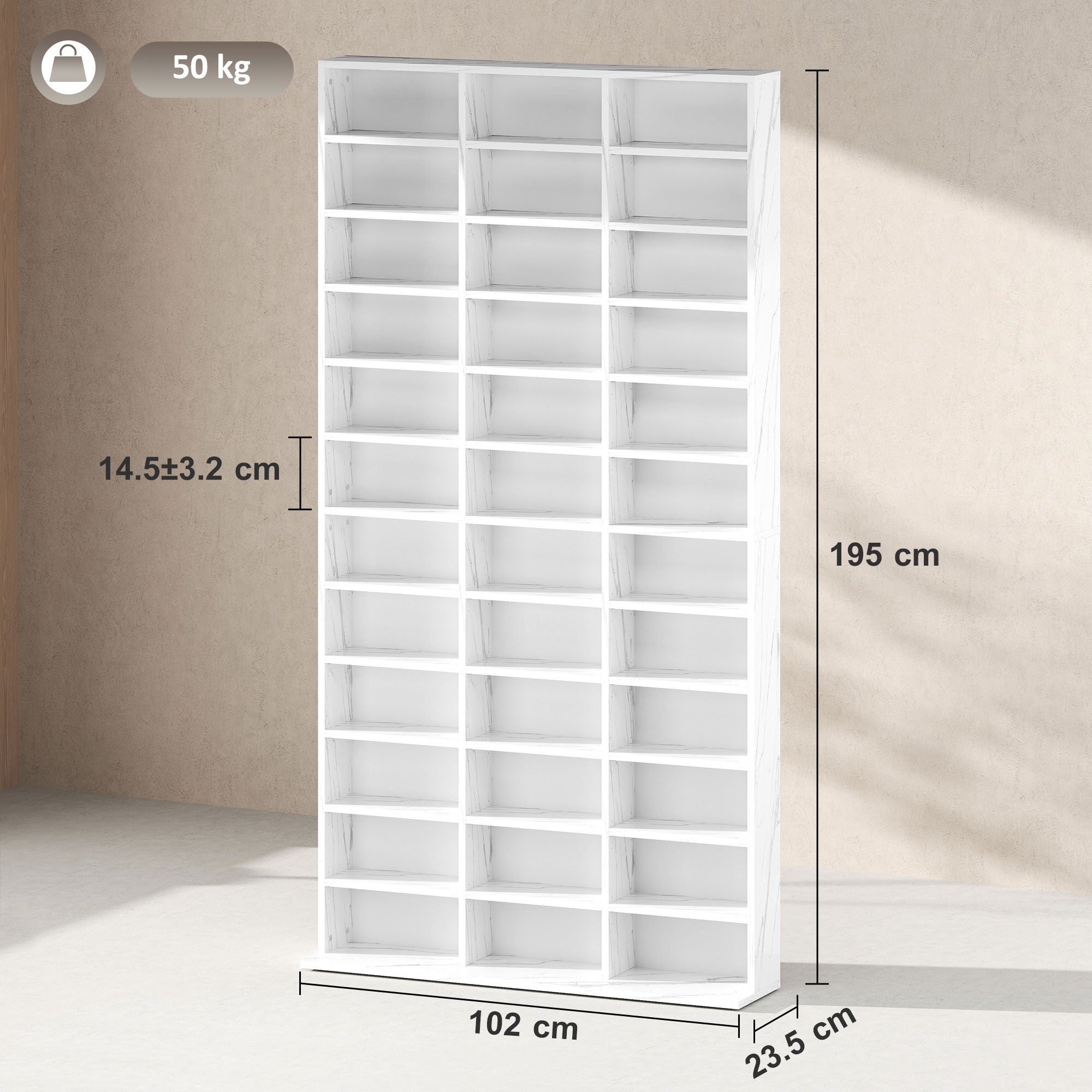 White tall homcom storage unit with adjustable shelves and marble effect finish for versatile organization