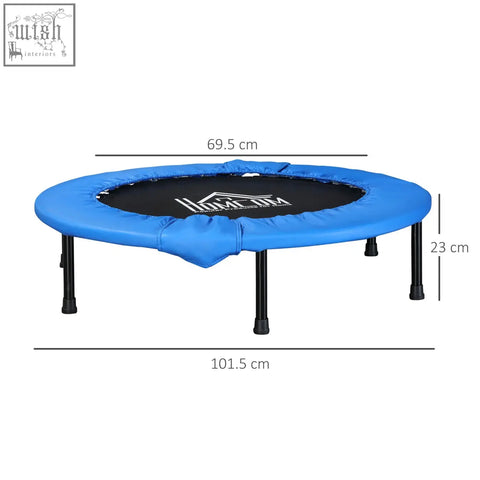 Blue HOMECOM mini fitness trampoline with solid metal frame black legs and safety pad for indoor outdoor use