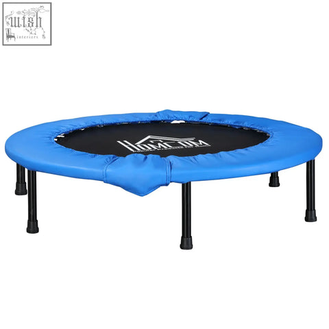 Blue homcom mini fitness trampoline with solid metal frame black safety pad and padded legs for indoor outdoor use