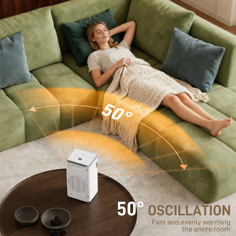 White homcom ceramic electric heater with flame effect digital display and built-in overheat protection for bedrooms