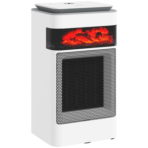 White homcom ceramic electric heater with flame effect digital display and built-in overheat protection for bedroom use
