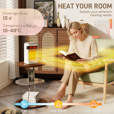 White homcom ceramic electric heater with flame effect glowing element and built-in overheat protection for bedroom use