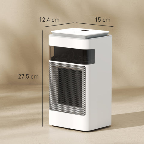 White homcom electric heater with flame effect black mesh front transparent side window and built-in overheat protection