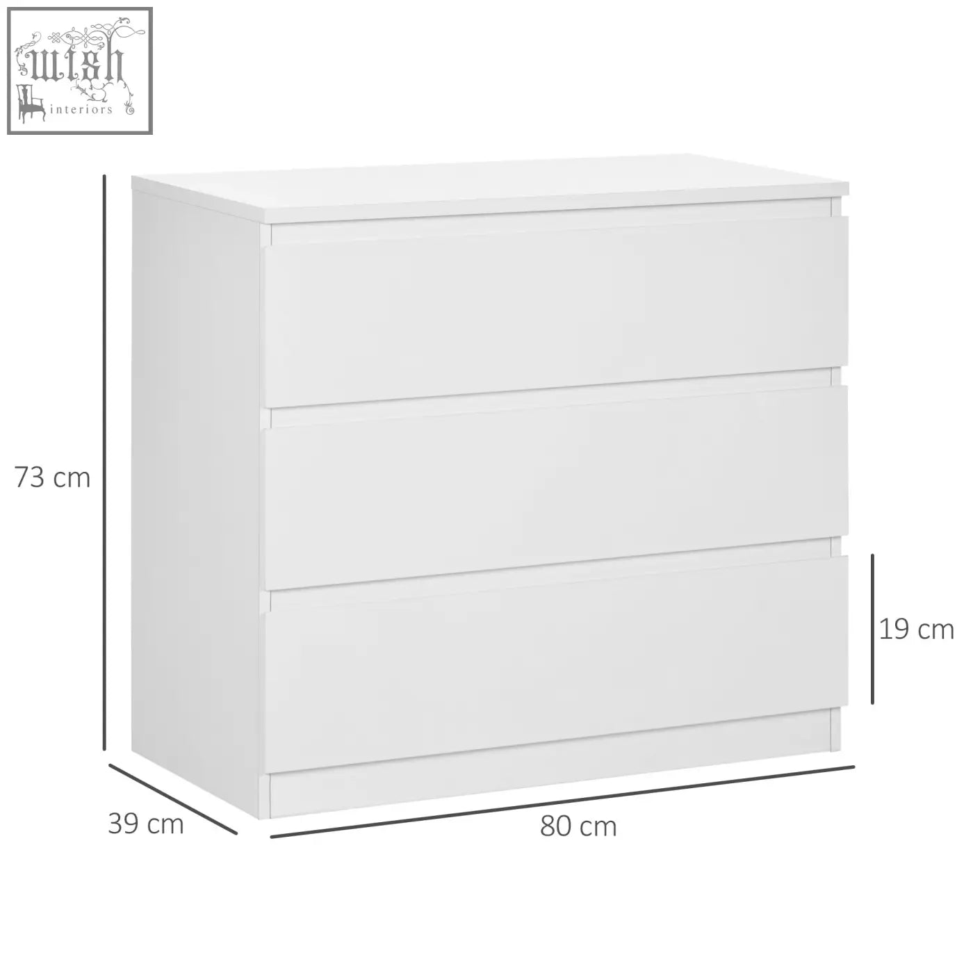 White glossy homcom chest of drawers with three drawers made of particle board storage organiser unit for bedroom