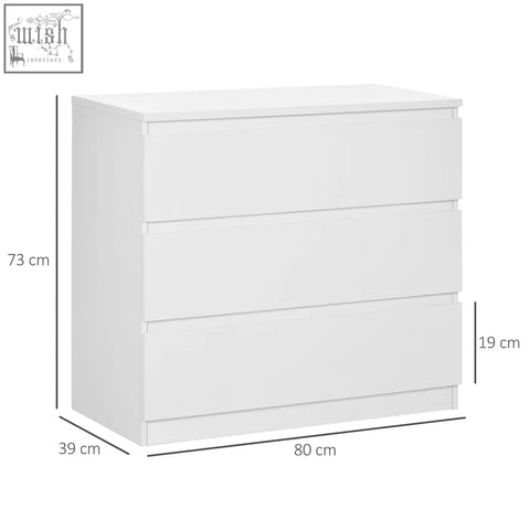 White glossy homcom chest of drawers with three drawers made of particle board storage organiser unit for bedroom