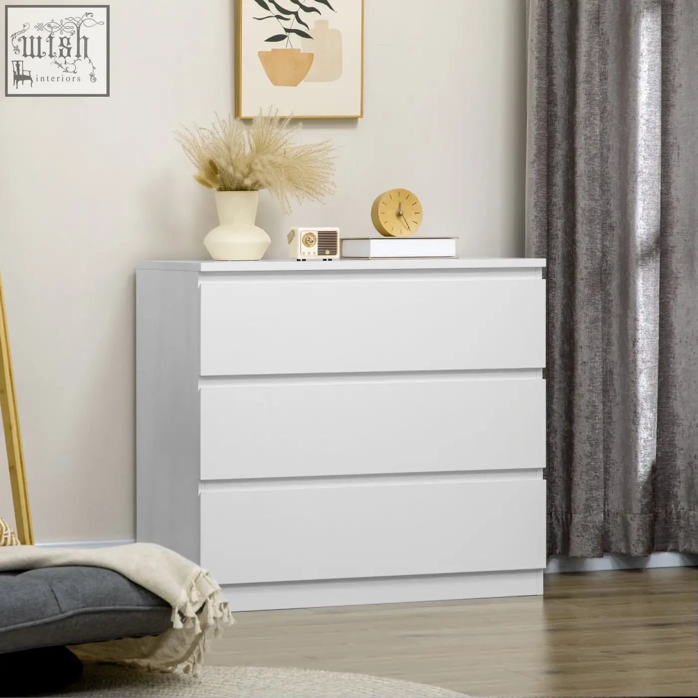 White homcom three drawer chest of drawers with sleek glossy finish and particle board storage organiser unit for bedroom