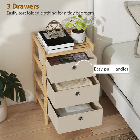 Homcom chest of drawers with three fabric drawers in light beige and bamboo frame with easy-pull metal handles