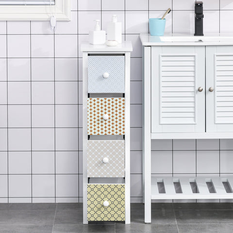 Homcom chest of drawers white wooden storage unit with 4 patterned drawers and anti-tipping straps for bedroom bathroom