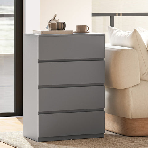 Gray homcom chest minimalist dresser with four drawers and handle-less design for modern bedroom storage