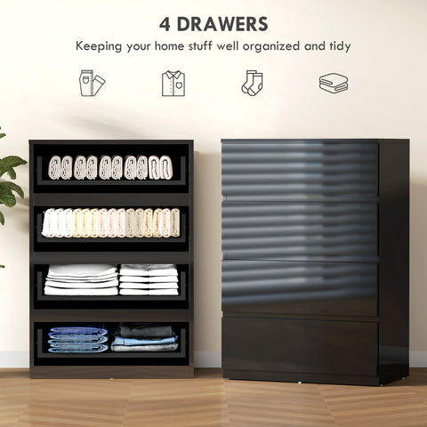 Black glossy homcom chest with four drawers and handle-less design perfect for modern bedroom storage