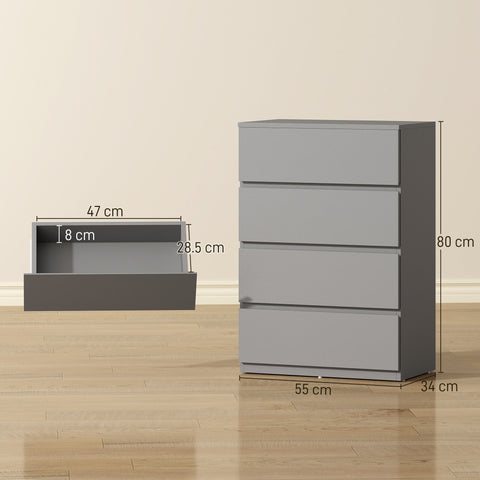 Homcom chest of drawers with four drawers in gray particle board with sleek modern design for bedroom storage