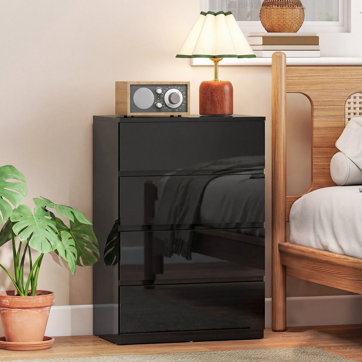 Homcom chest of drawers in black with four drawers and handle-less design perfect for modern bedroom storage