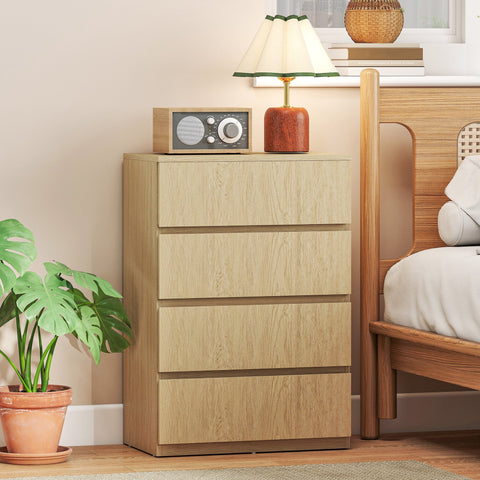 Beige wood-grain finish homcom chest with four drawers and handle-less design perfect for modern bedroom storage