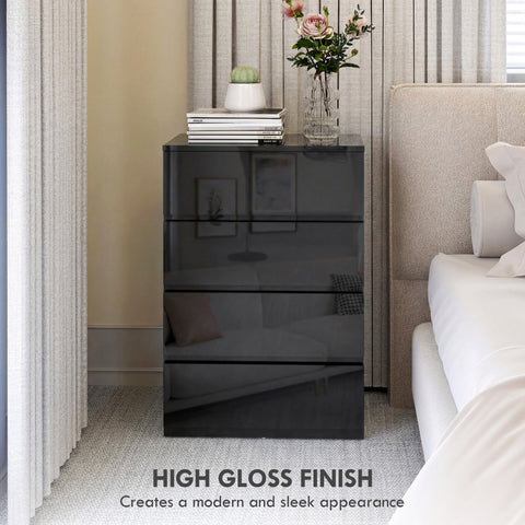 Homcom chest nightstand with black high-gloss finish four drawers and sleek handle-less design for bedroom storage