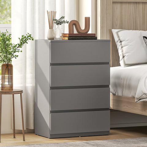 Modern gray homcom chest with four drawers made of particle board in a sleek minimalist design for bedroom storage