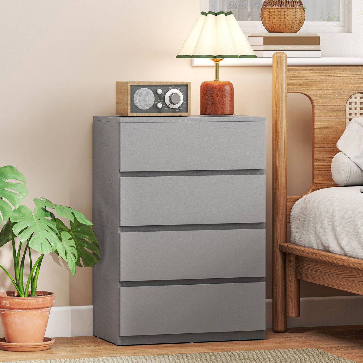 Gray homcom chest with four drawers and handle-less design featuring a sleek minimalist finish for bedroom storage