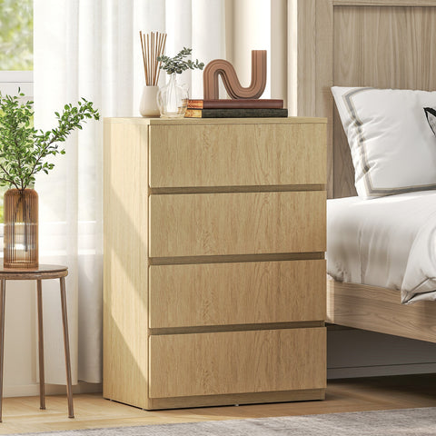 Homcom chest of drawers with four drawers in light oak finish made from particle board for bedroom storage
