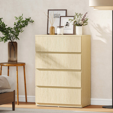 Beige wood-grain homcom chest with four drawers made of particle board ideal for bedroom storage