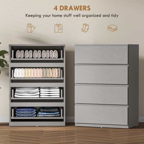 Gray homcom chest with four drawers made of particle board featuring a modern minimalist design for bedroom storage
