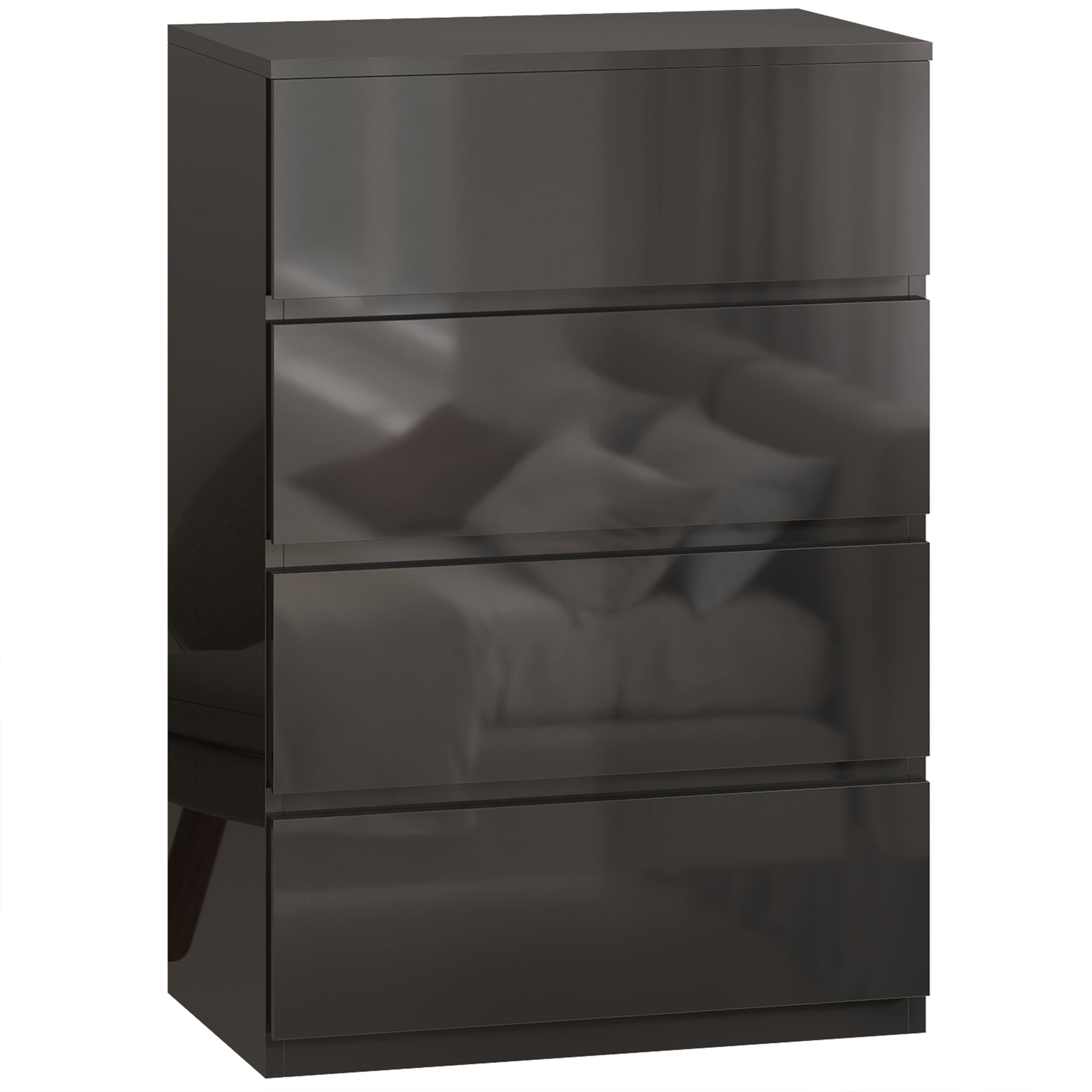 Homcom chest with four drawers in black glossy particle board perfect for modern bedroom storage