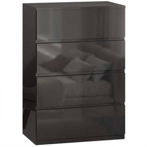 Homcom chest with four drawers in black glossy particle board perfect for modern bedroom storage