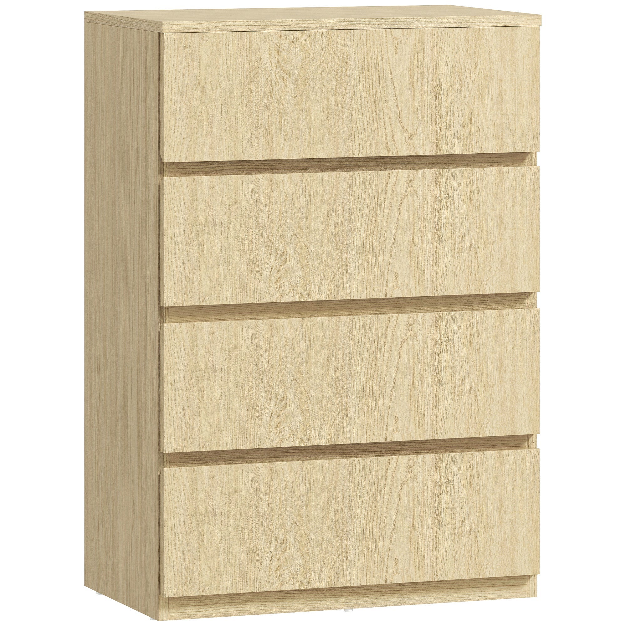 Beige wood-grain finish homcom chest with four drawers and handle-less design perfect for modern bedroom storage