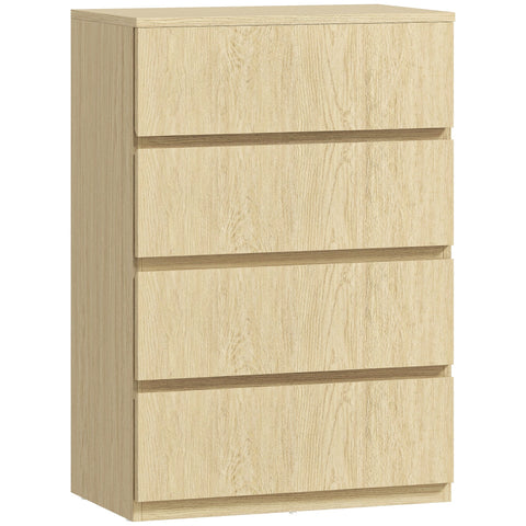 Beige wood-grain finish homcom chest with four drawers and handle-less design perfect for modern bedroom storage