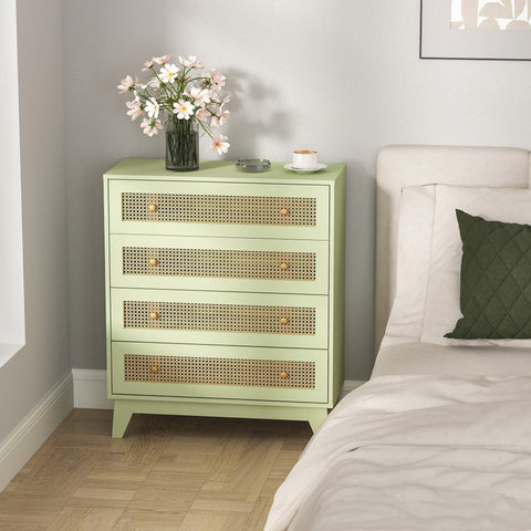 Mint green homcom chest of drawers with four drawers woven cane fronts brass knobs particle board storage unit