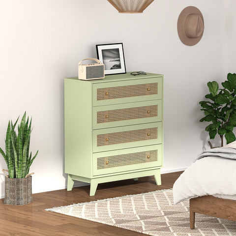 Mint green homcom chest of drawers with woven cane fronts brass handles made of particle board with anti-tipping straps