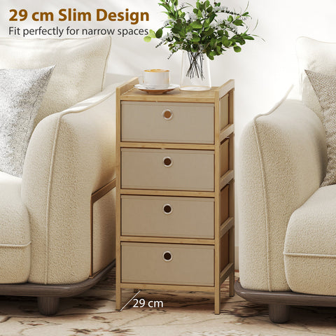 Homcom chest of drawers with bamboo frame and four fabric drawers in cream white and round metal pulls