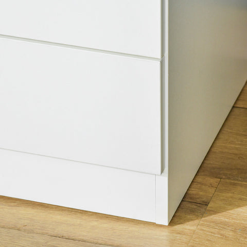 White glossy homcom chest with 4 drawers metal rails and minimalist design for playroom nursery or hallway storage