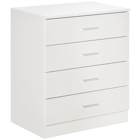 White high-gloss homcom chest of drawers with 4 drawers silver handles metal rails anti-tip for nursery hallway playroom