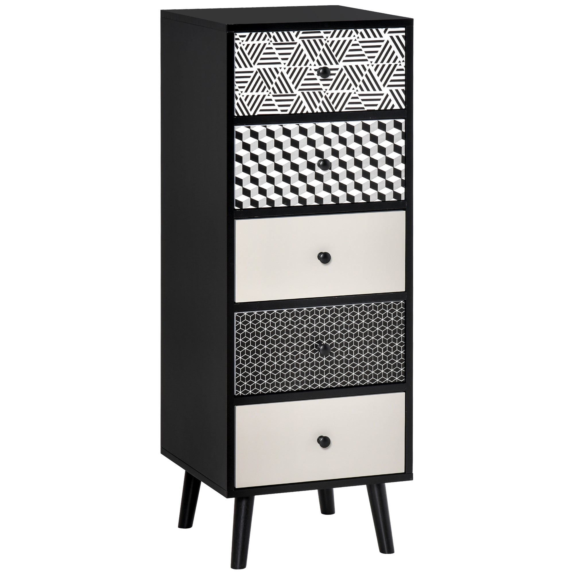 Homcom black and white geometric patterned 5 drawer dresser perfect for living room vertical storage organizer