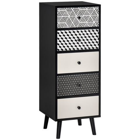 Homcom black and white geometric patterned 5 drawer dresser perfect for living room vertical storage organizer