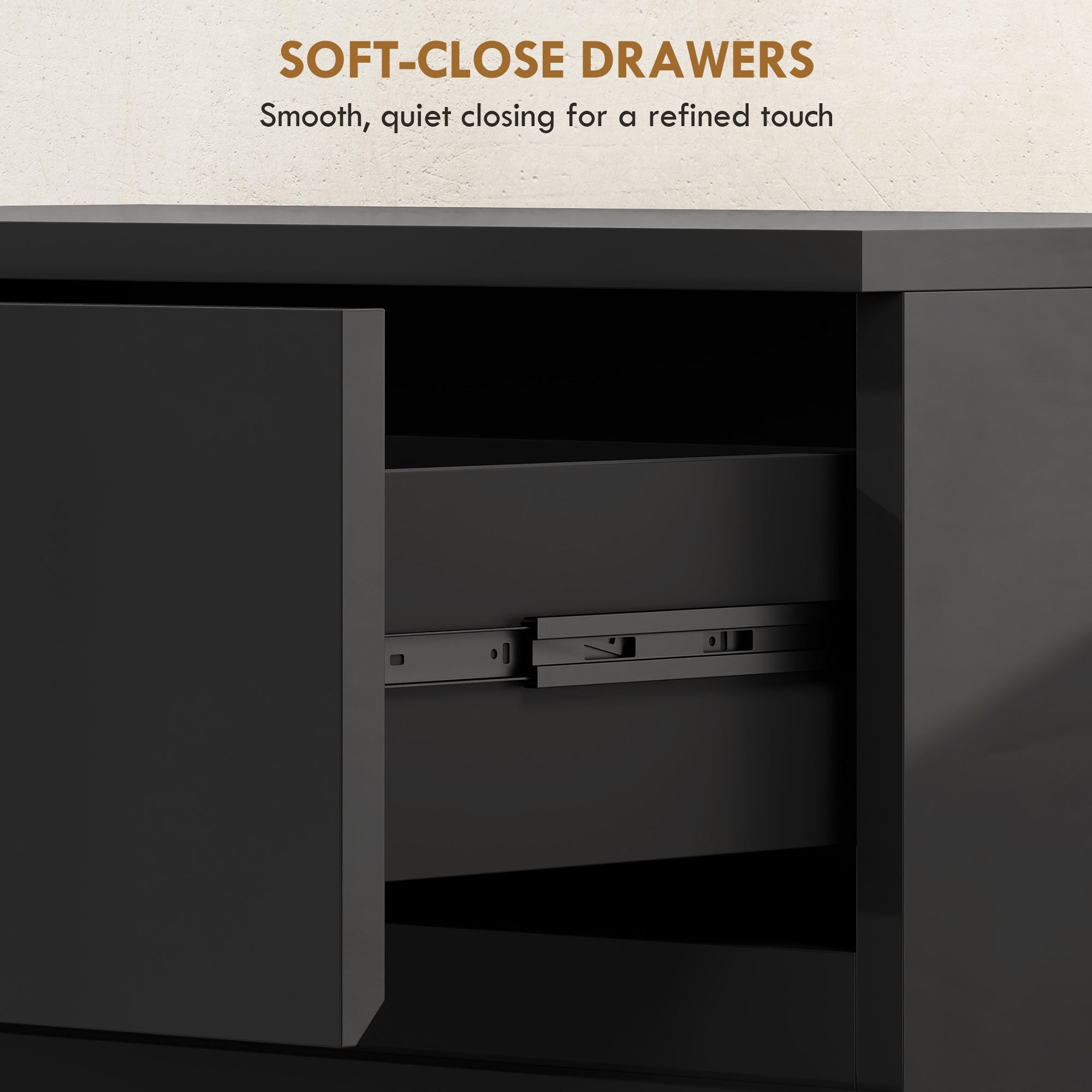 Homcom chest of drawers with black glossy handle-less design soft-close drawers made of particle board for bedroom storage