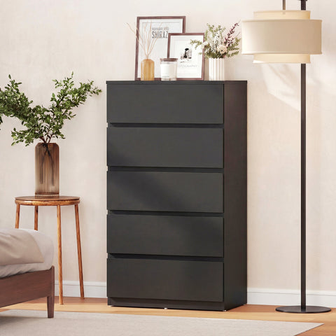 Black homcom chest of drawers with five drawers made of particle board featuring a sleek modern design