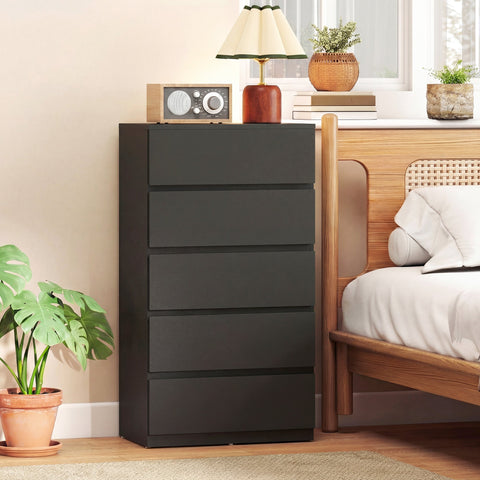 Homcom chest five drawers black particle board dresser with sleek minimalist design for bedroom storage