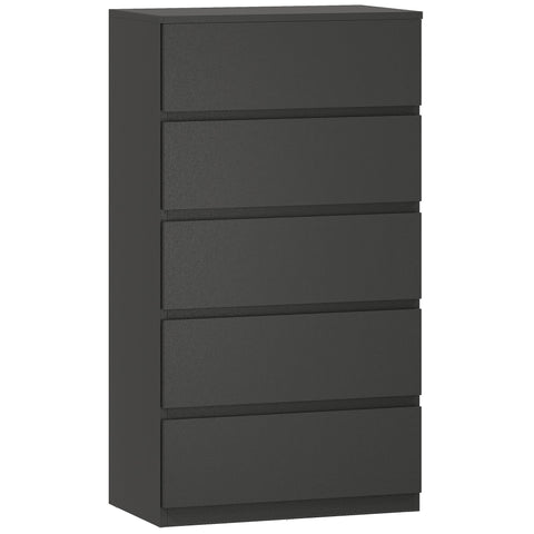 Homcom chest of drawers with five drawers in black high-gloss particle board perfect for bedroom storage
