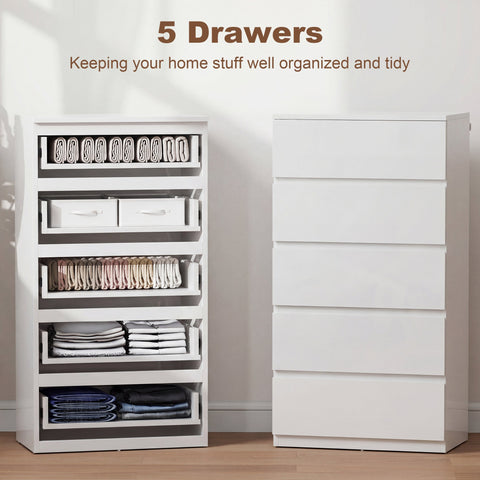 White homcom chest with five drawers and handle-less design for sleek bedroom storage and modern minimalism