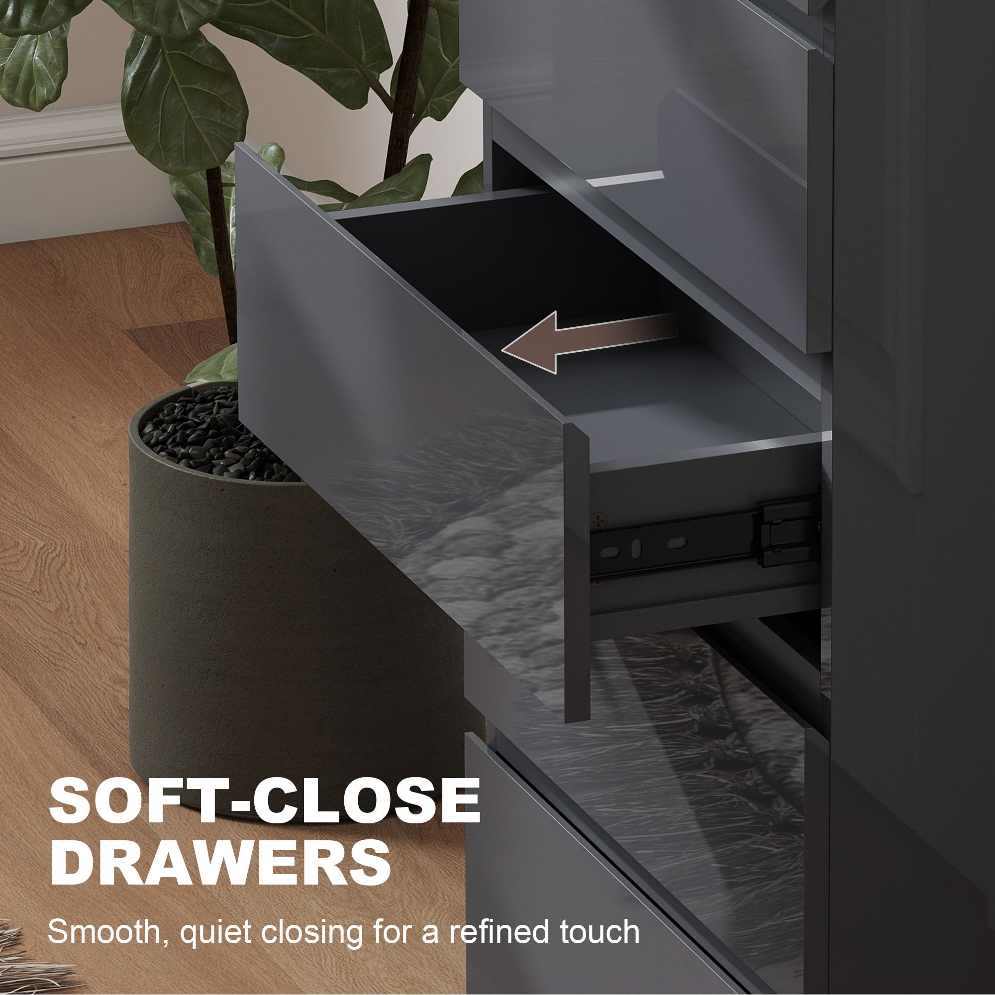 Dark gray matte homcom chest with five drawers and handle-less design featuring a soft-close mechanism